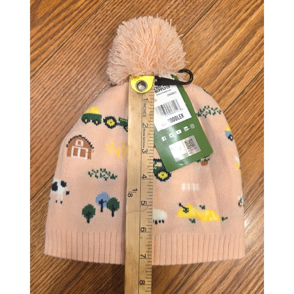 John Deere Toddler Girls Beanie OS Pink w/Pom Farm Tractor Winter New w/Tags - Picture 7 of 7